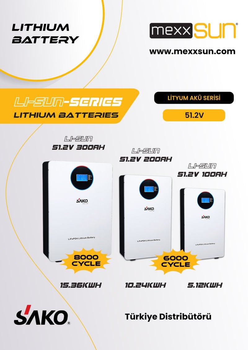 Sako Li-Sun 51,2V-300 Ah LiFePo4 Batarya 15.36 Kwh